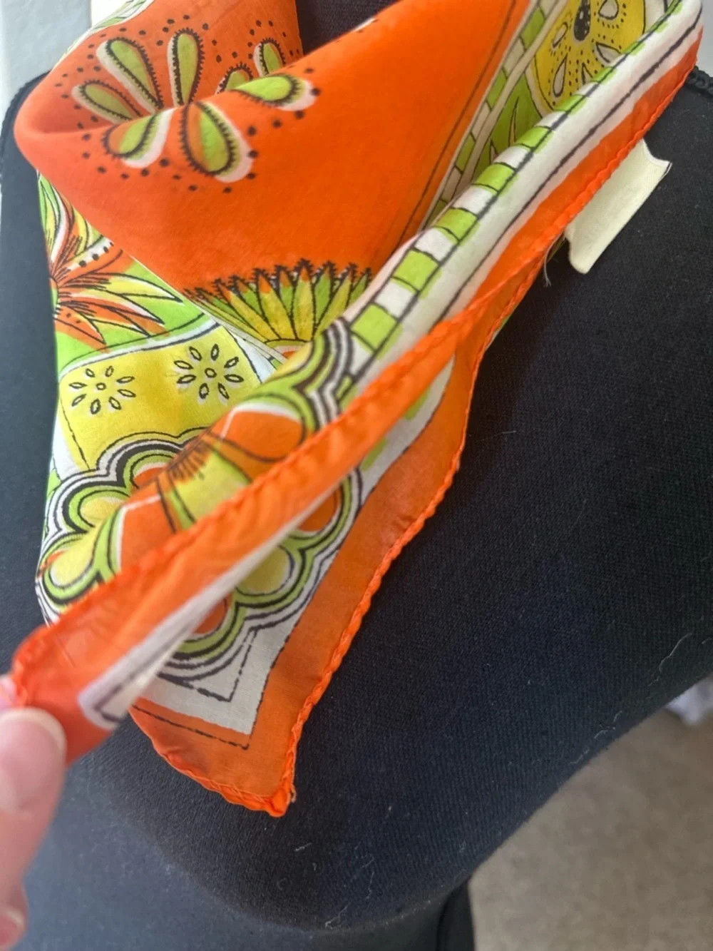 Floral Orange & Lime Square Scarf - Stylish Pure Silk Women’s Neck Wrap